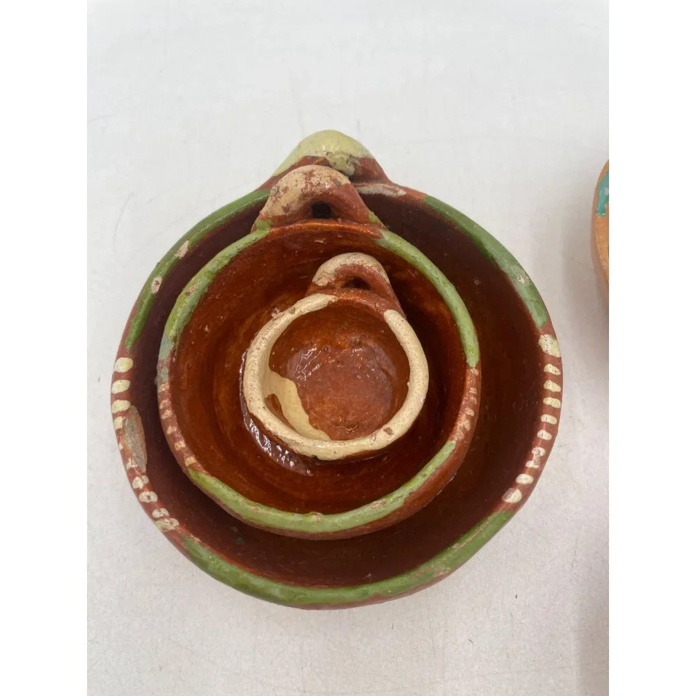 Vintage Miniature Handcrafted Mexican Clay Bowls  Rustic Artisan Decor